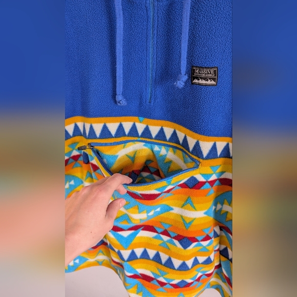 Vintage Massive Outdoor Supply Fleece Half Zip Hoodie, Blue & Orange, Size L - Picture 5 of 15